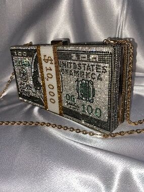 Rhinestone Money Clutch Bag
